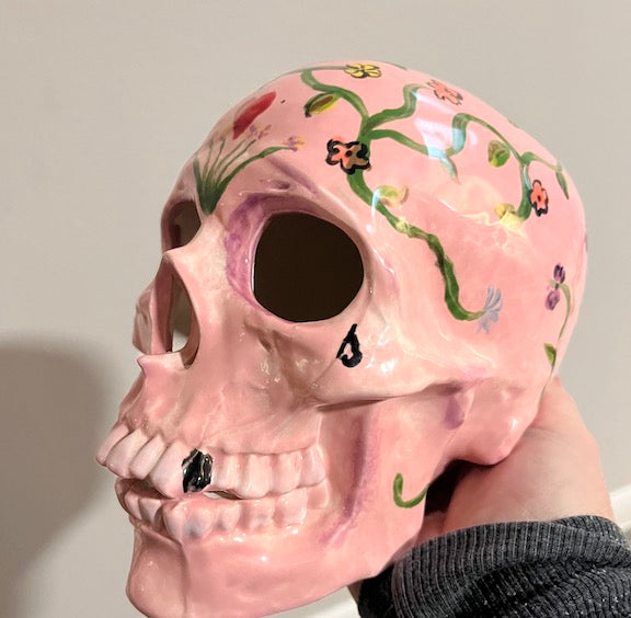 Pink and Flowery Painted Skull