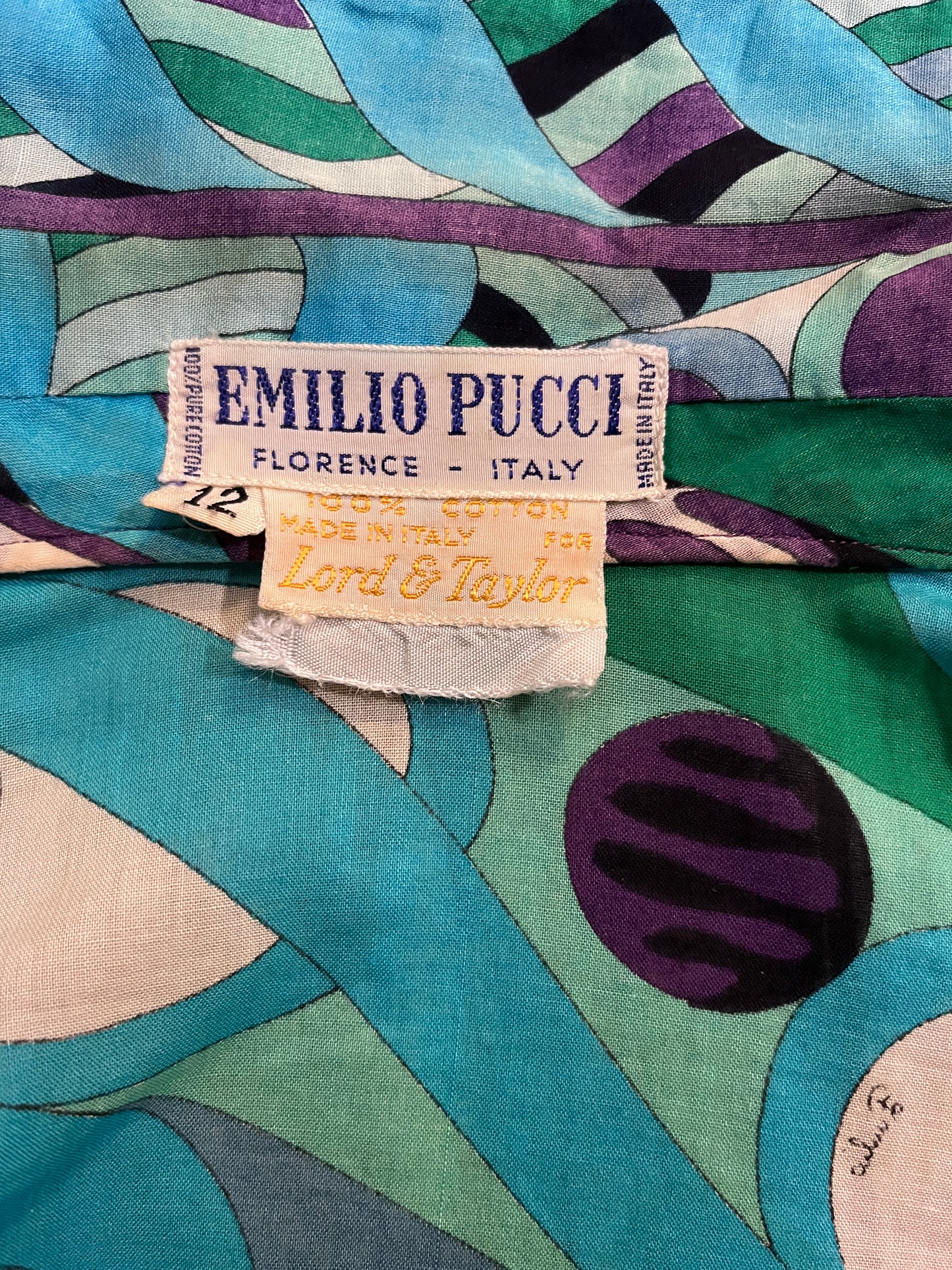 60's Vintage Pucci Cotton Button Down Blouse / Size 12