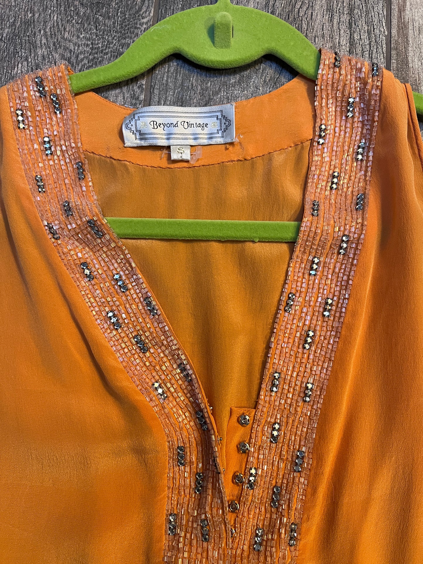 Beaded Tangerine Chiffon Sleeveless Top / Size S