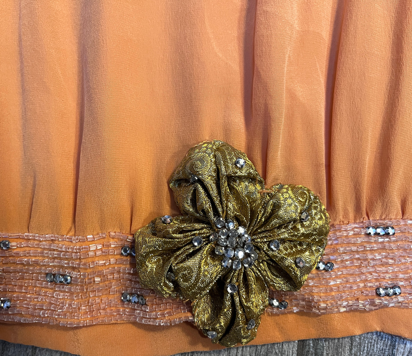 Beaded Tangerine Chiffon Sleeveless Top / Size S