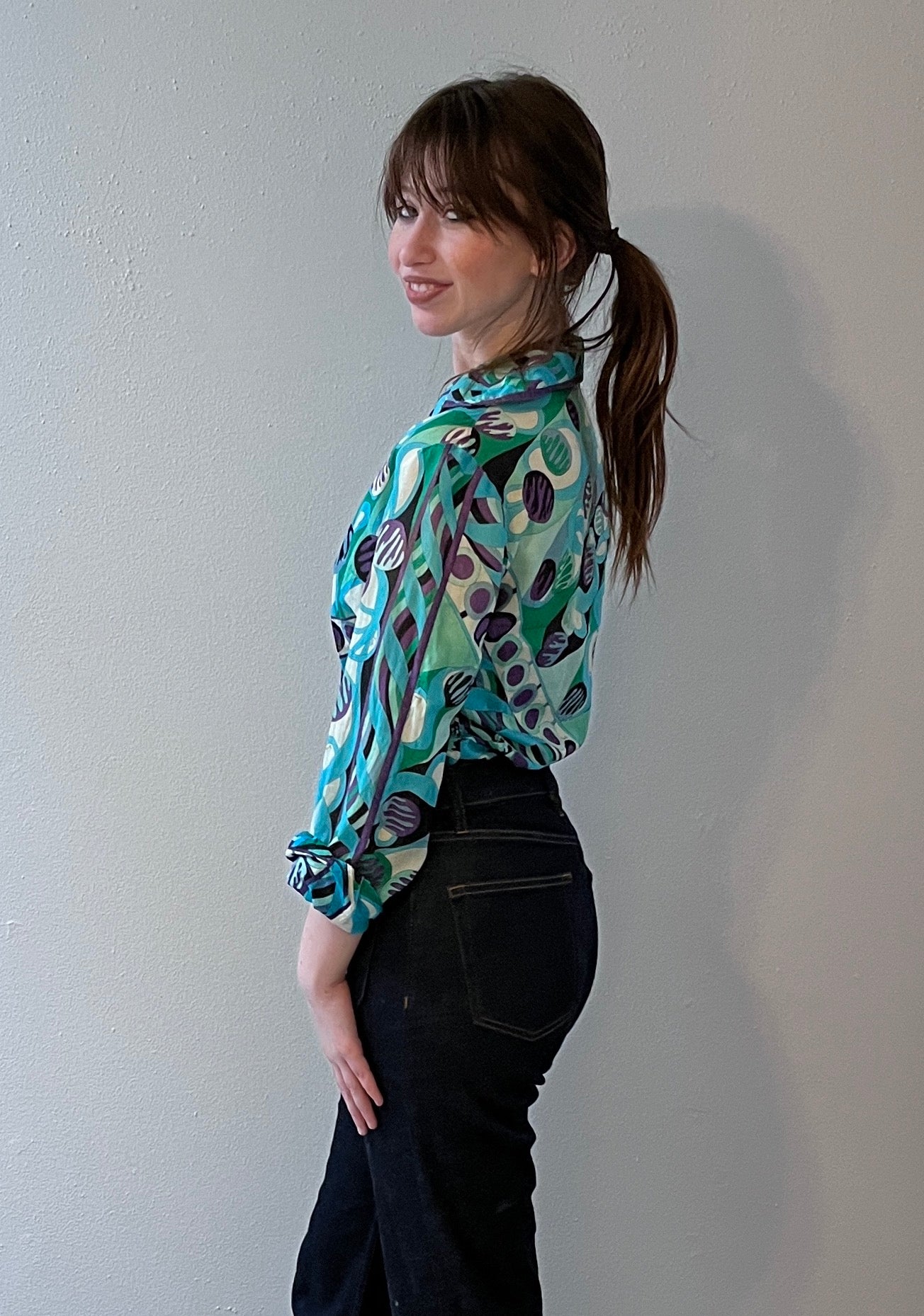 60's Vintage Pucci Cotton Button Down Blouse / Size 12