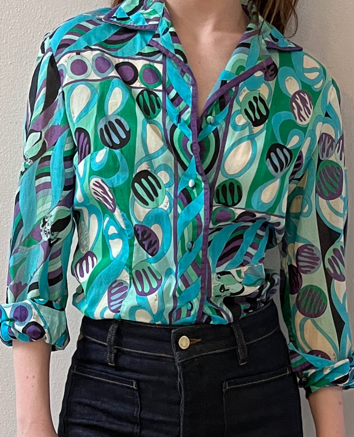 60's Vintage Pucci Cotton Button Down Blouse / Size 12