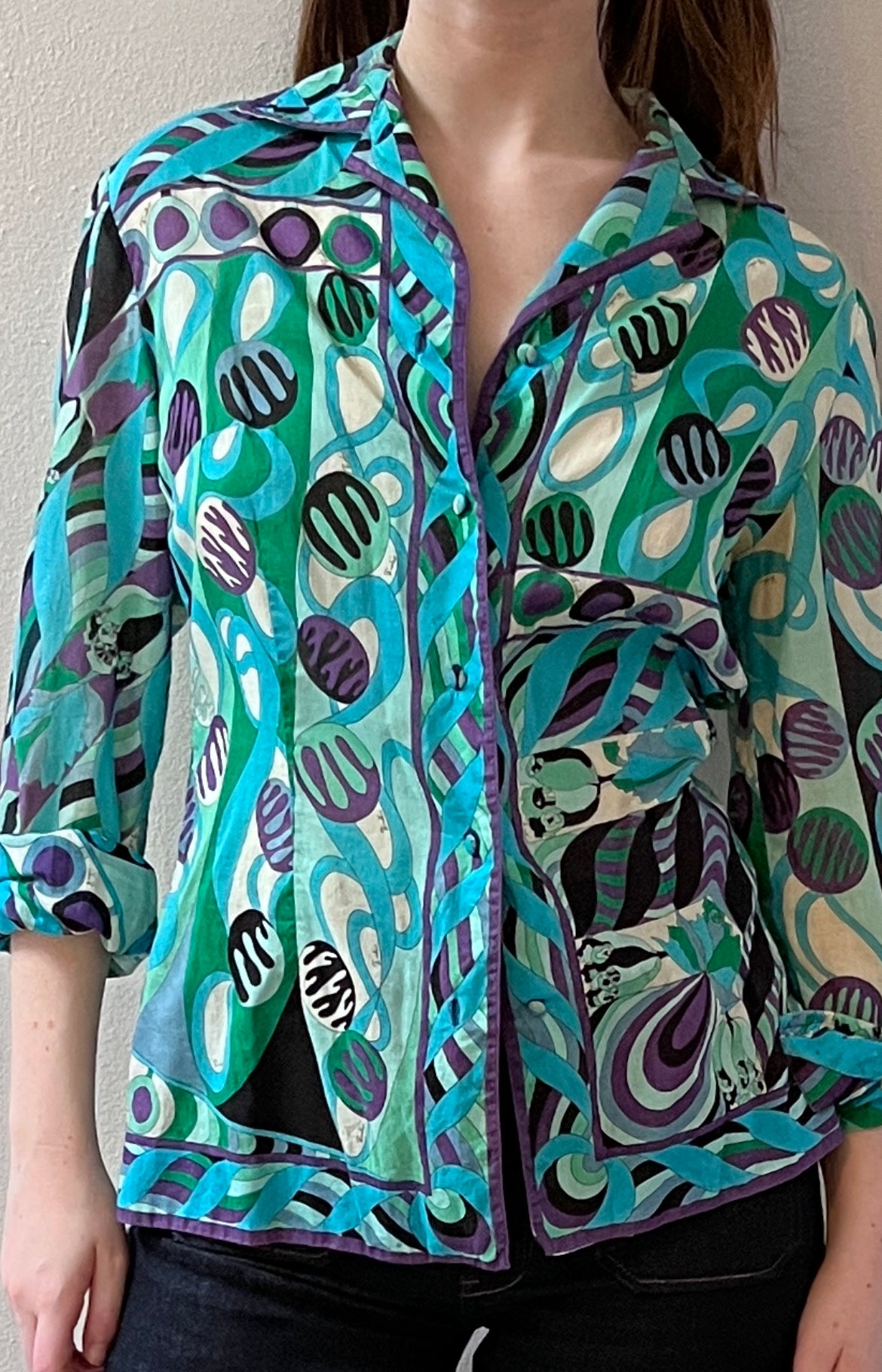 60's Vintage Pucci Cotton Button Down Blouse / Size 12