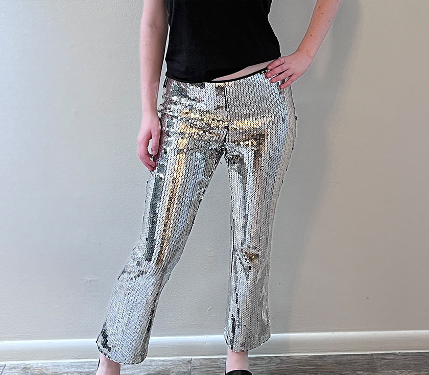 Dolce Gabbana Silver Sequined Pants/Slacks/Trousers Size 42