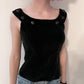 Vintage Black Velvet Top With Large Black Bead Trim / Size S