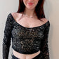 Donna Karan Black Sequin Cropped Top / Size S/P