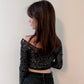 Donna Karan Black Sequin Cropped Top / Size S/P