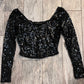 Donna Karan Black Sequin Cropped Top / Size S/P