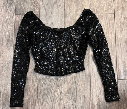 Donna Karan Black Sequin Cropped Top / Size S/P