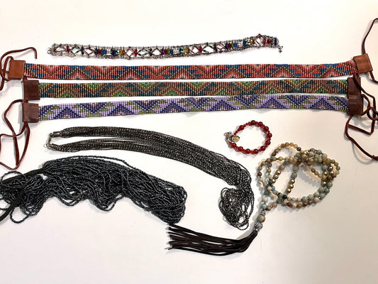 Lot: Beady Items! Hatbands, Necklaces, Etc