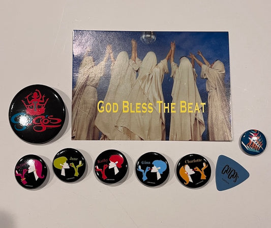 Bundle: Unforgiven Promo Post Card, Go-Go's Buttons and KV Pick