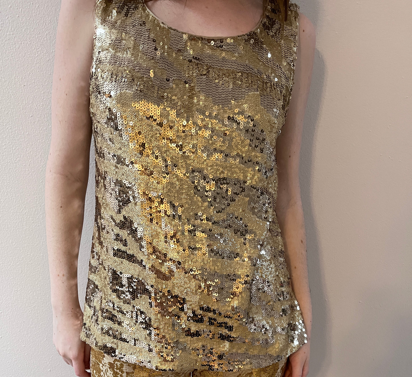 Gold Sequin & Pattern Top / Size L