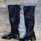Thigh High Leather Lace-Up Boots w/Zippers / size 7.5
