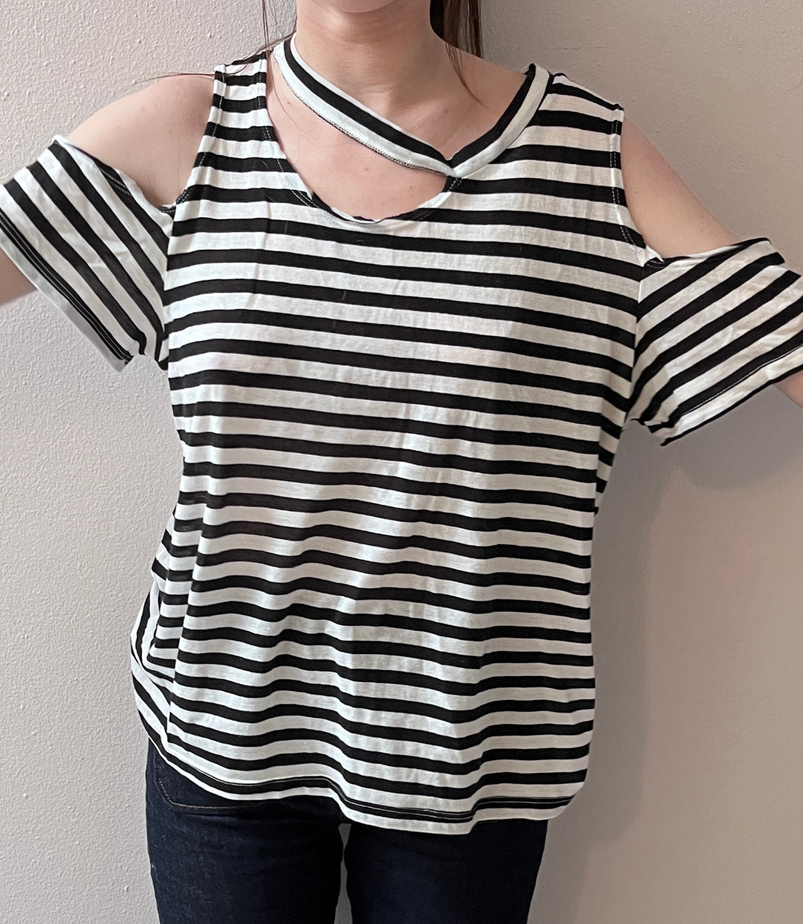 LNA Striped Cut-Out Destroyed Tee / Size L