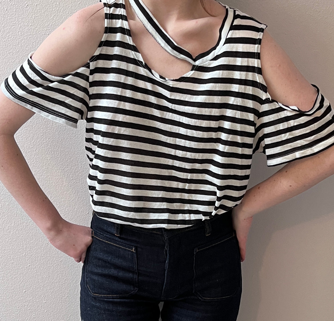 LNA Striped Cut-Out Destroyed Tee / Size L