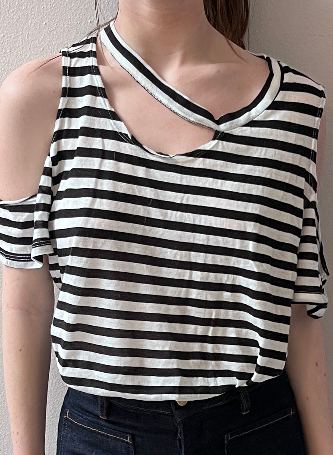 LNA Striped Cut-Out Destroyed Tee / Size L