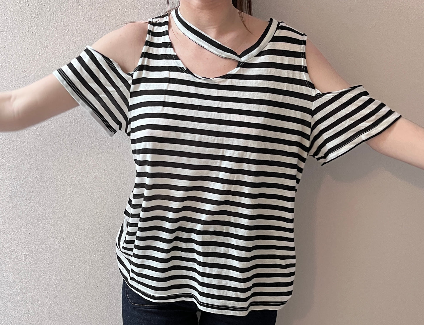 LNA Striped Cut-Out Destroyed Tee / Size L