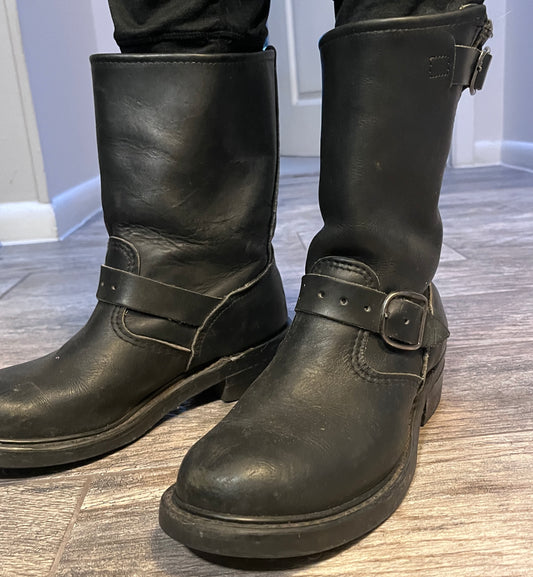 Black Leather Biker Boots / Size 7