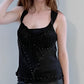 Black Shiny Custom Made Black Jewel Studded Top / Size S