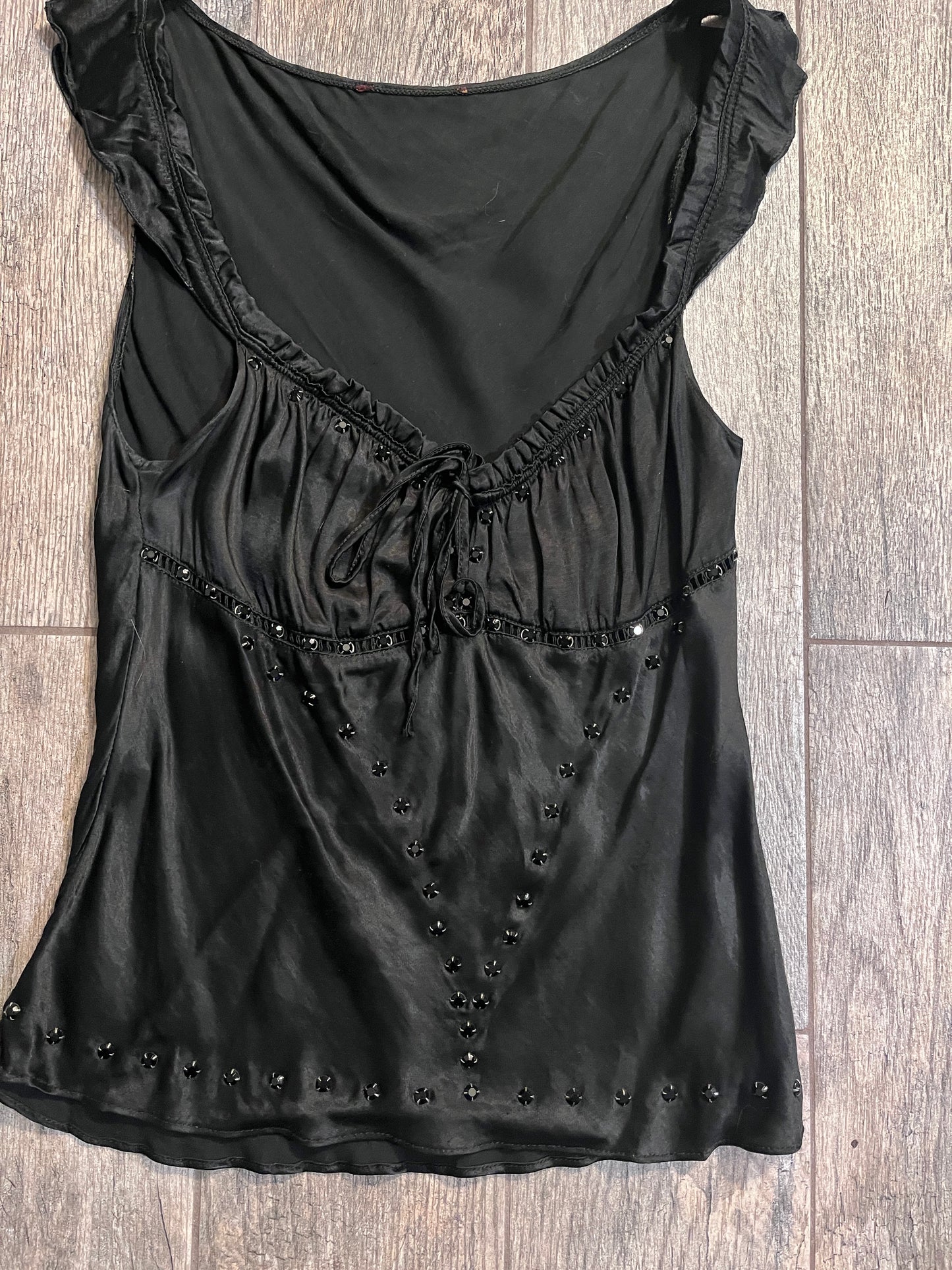 Black Shiny Custom Made Black Jewel Studded Top / Size S