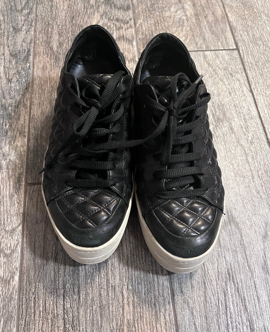 Black Quilted Leather and White Chunky Soled Sneakers / Size 7