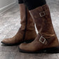 Vintage Brown Leather Biker Style Boots ~ Buckles & Straps / Size 7.5