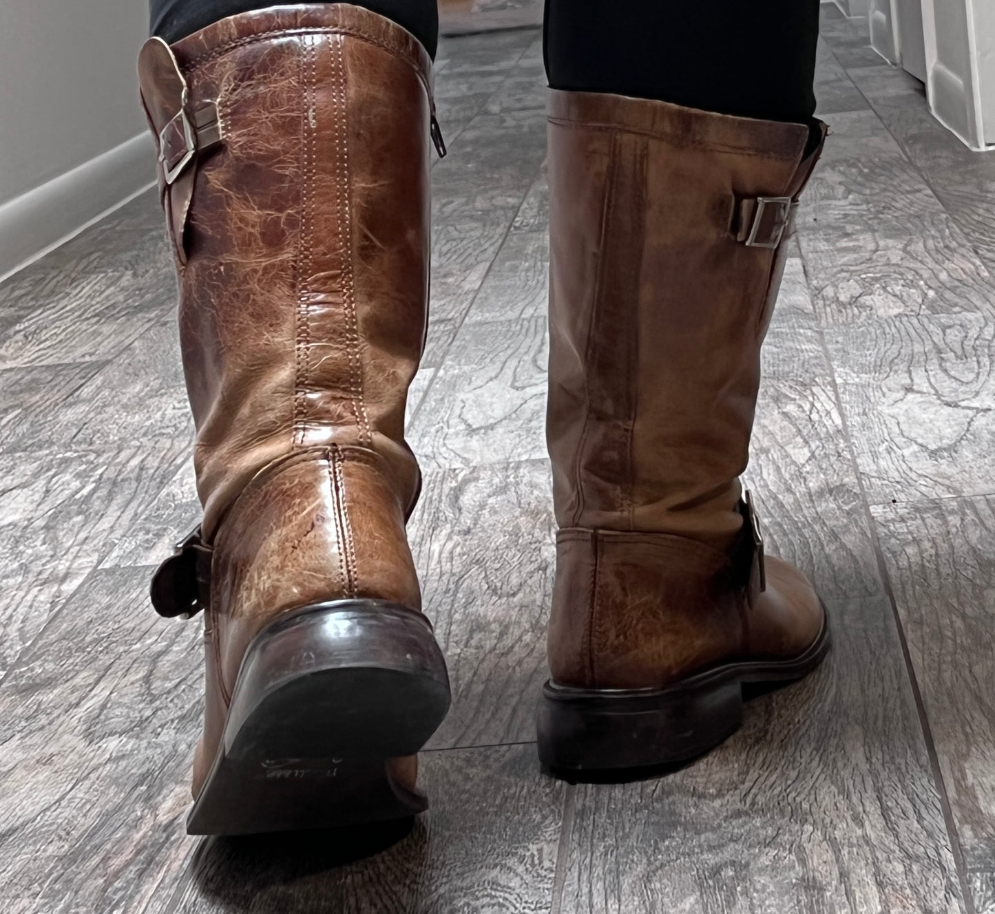 Vintage Brown Leather Biker Style Boots ~ Buckles & Straps / Size 7.5