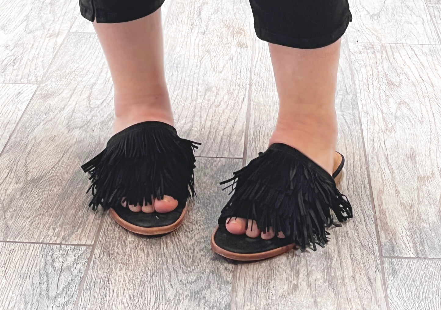 & Other Stories ~ Black Suede Fringe Slip-On Flats / Size 38