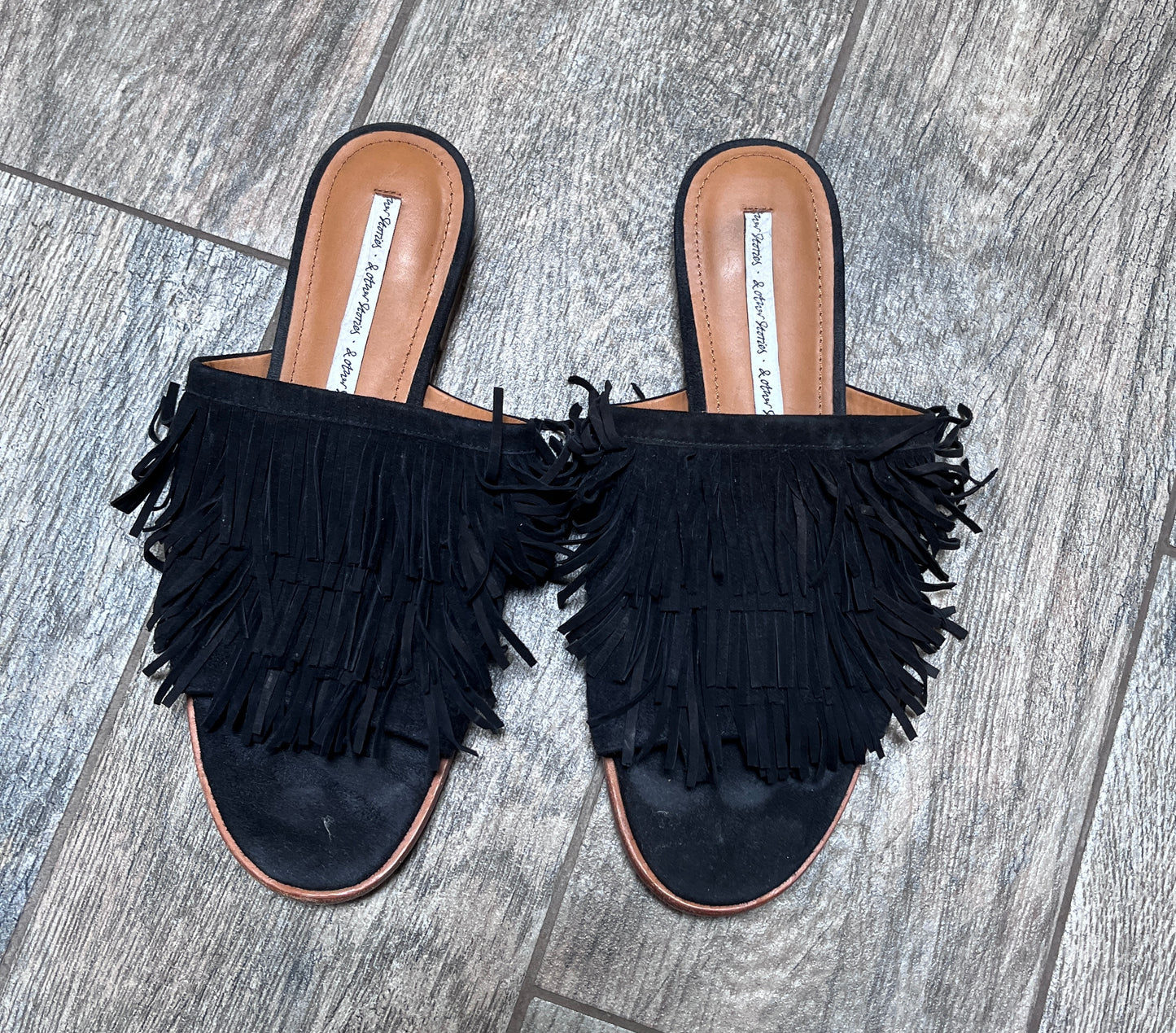 & Other Stories ~ Black Suede Fringe Slip-On Flats / Size 38