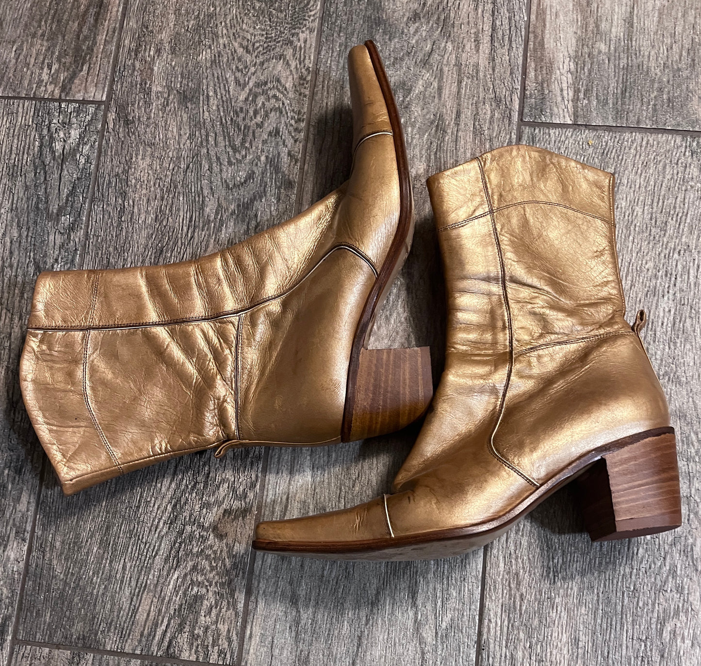 Gold Leather Italian Made Boots - One of a Kind! / size 36-37