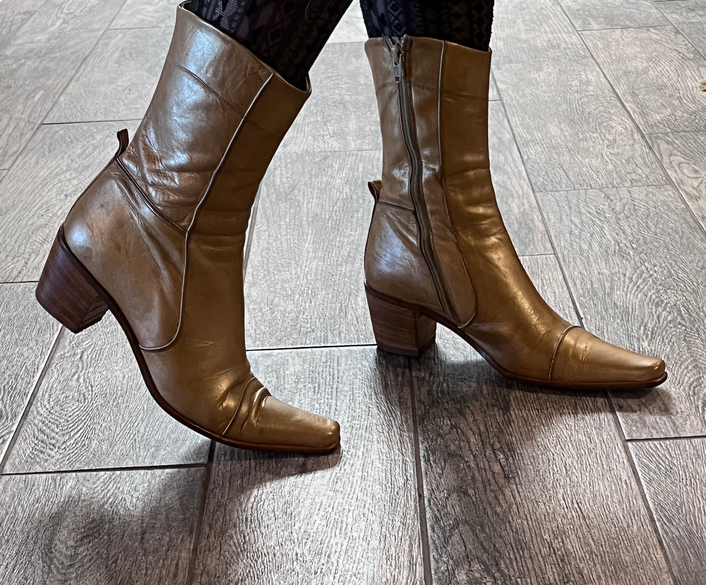 Gold Leather Italian Made Boots - One of a Kind! / size 36-37