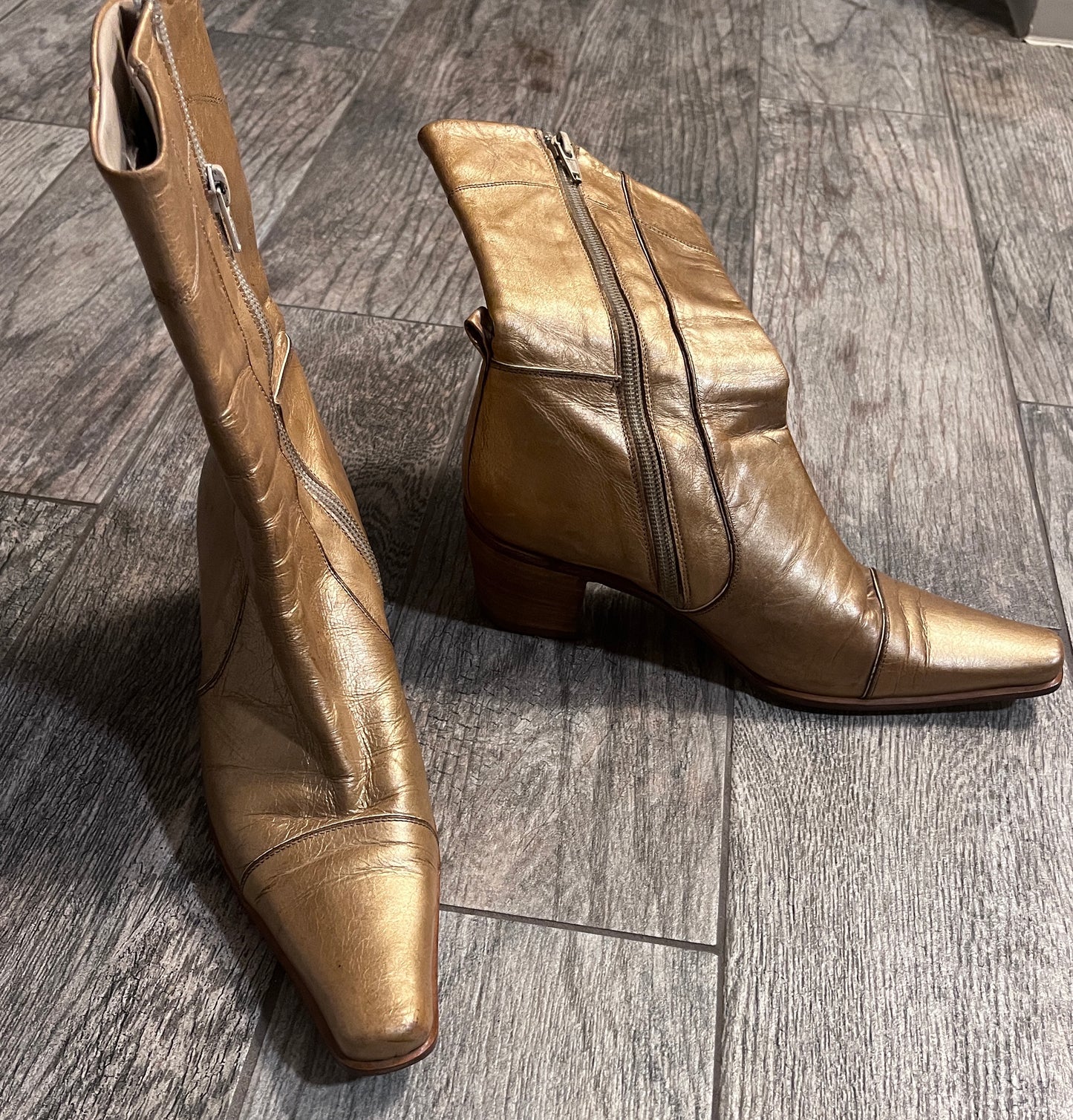 Gold Leather Italian Made Boots - One of a Kind! / size 36-37