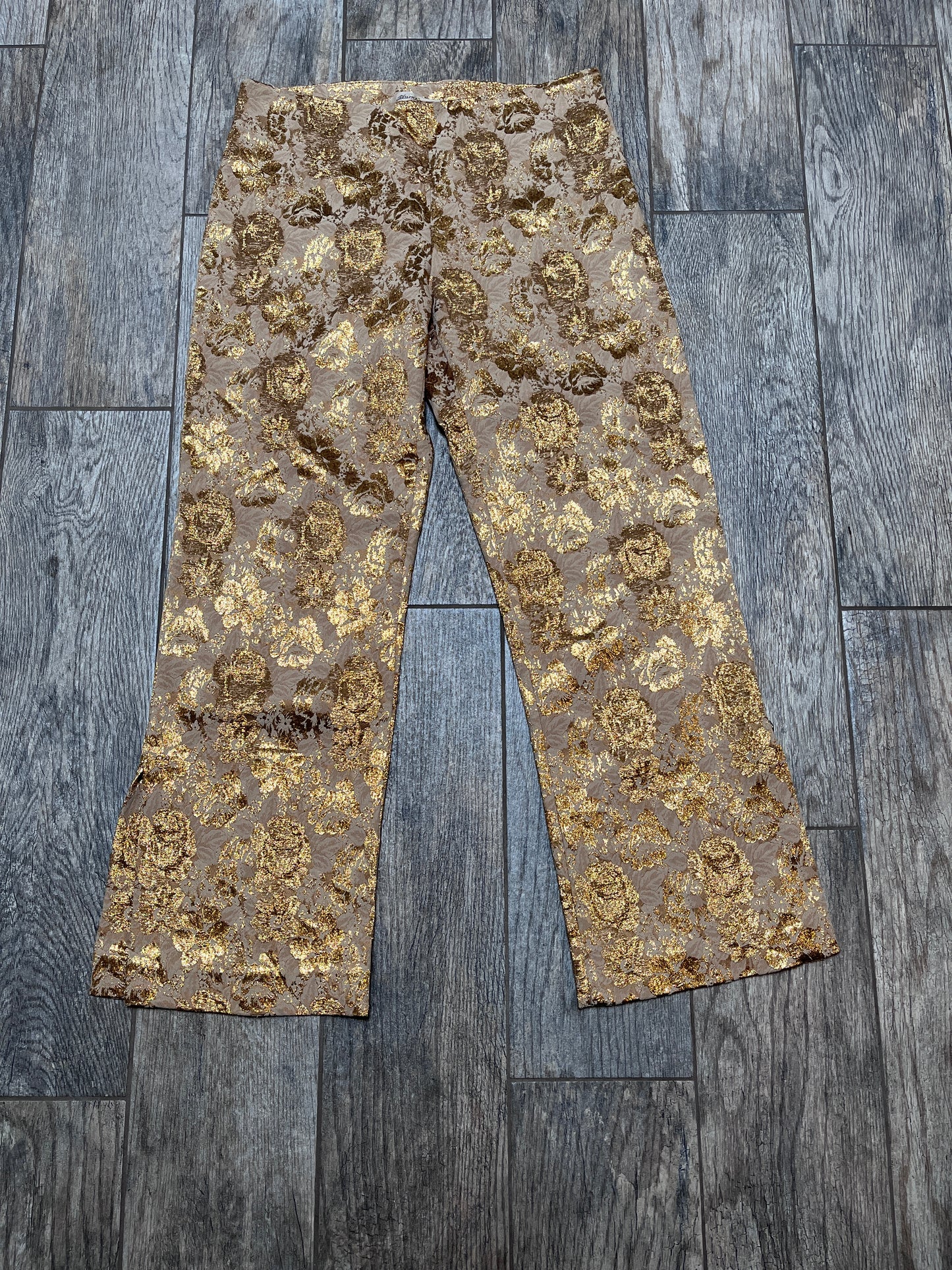 Blu In Firenze Cropped Gold Thread Floral Brocade Trousers / Size M