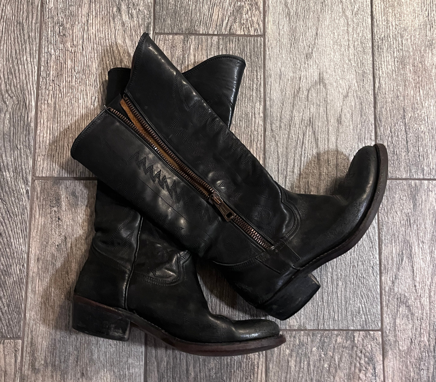 Golden Goose Distressed Black Western Boots w/Zippers / Size 37