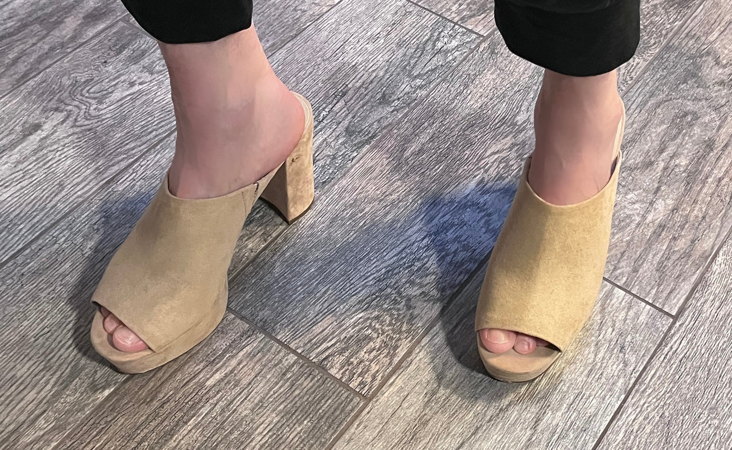 Charles David Nude Suede Platform Open Toe Mules / size 7.5