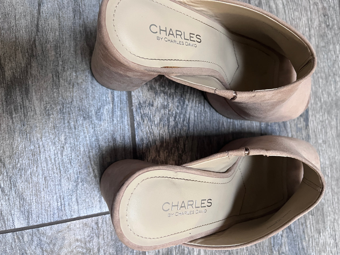 Charles David Nude Suede Platform Open Toe Mules / size 7.5