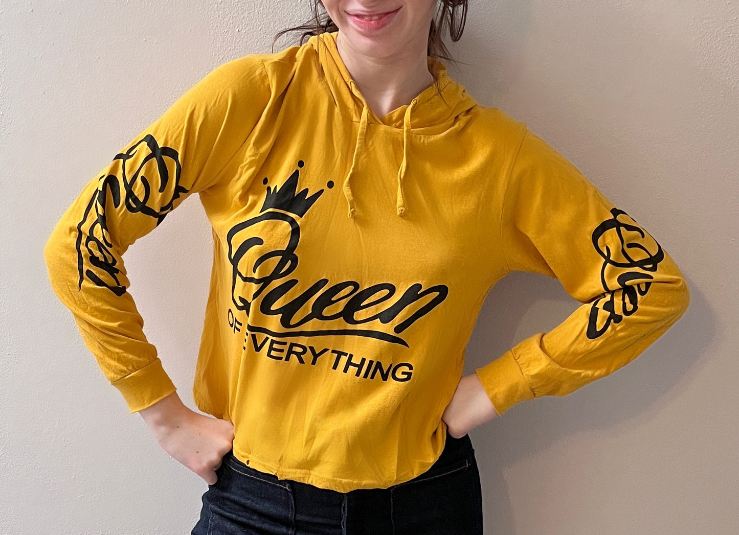 Yellow Gold Long Sleeve Queen of Everything Hoodie T-Shirt / Size L