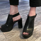 Black Leather Platform Sandals / Size 38