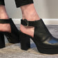 Black Leather Platform Sandals / Size 38