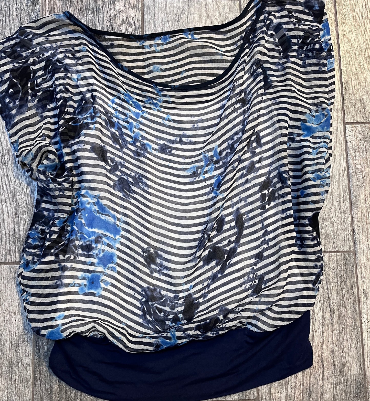 Sheer Blue and White Stripes and Splotches Boutique Top / Size M