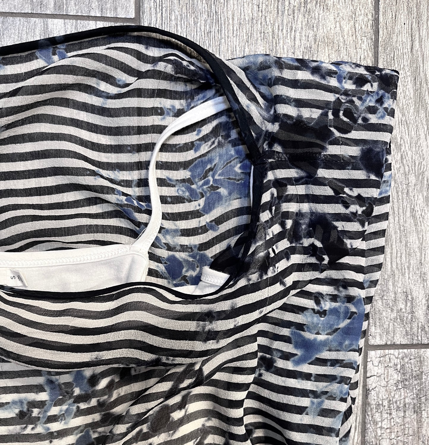 Sheer Blue and White Stripes and Splotches Boutique Top / Size M