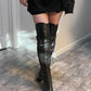 Thigh High Leather Lace-Up Boots w/Zippers / size 7.5