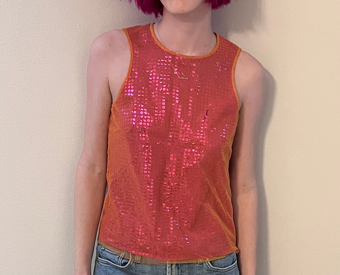 Rare! Vivienne Tam VIntage Sequin & Net Tank / Size S